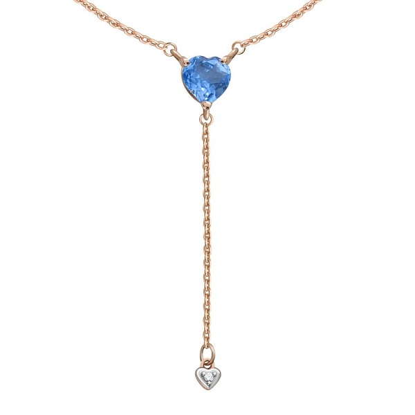 Колье Сердце из красного золота с топазом swiss и фианитом