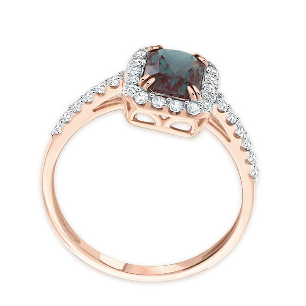 Кольцо из красного золота с александритом и 30 фианитами
