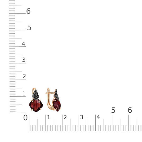 Серьги из красного золота с 2 гранатами и 28 фианитами