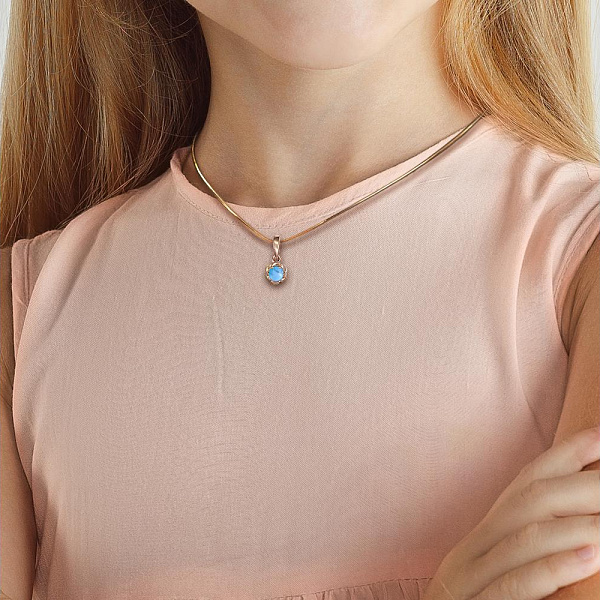 Детская подвеска Цветок из красного золота с бирюзой