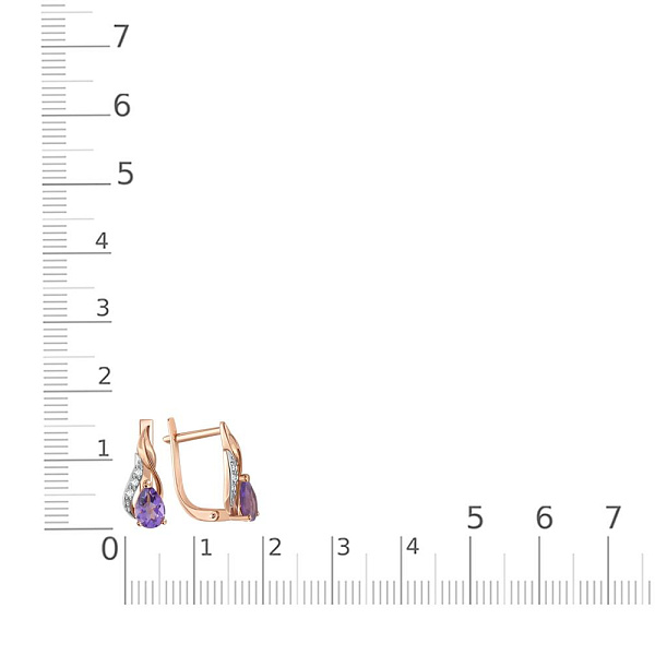 Серьги из красного золота с 2 аметистами и 6 фианитами