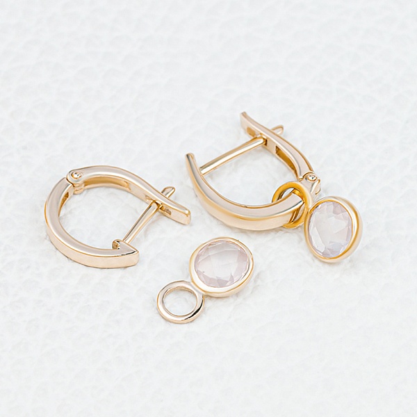 Серьги-трансформеры из жёлтого золота с 2 кварцами