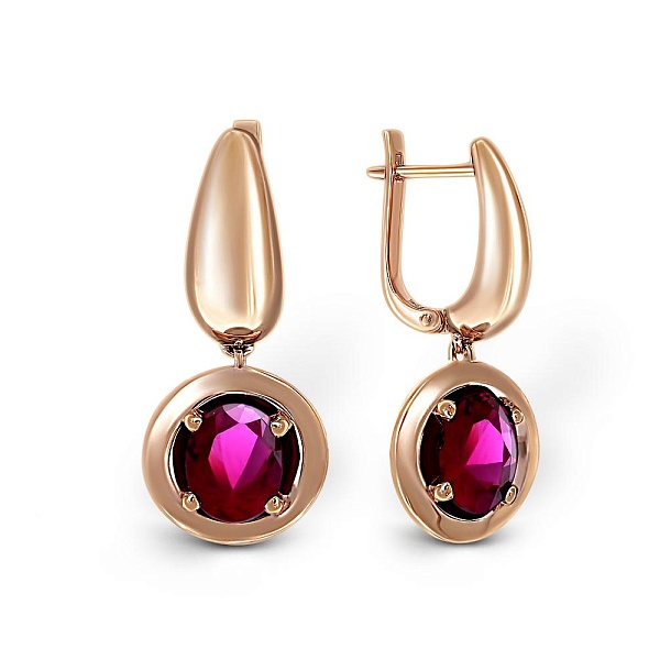 Серьги из красного золота с 2 корундами