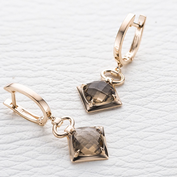 Серьги из красного золота с 2 раухтопазами