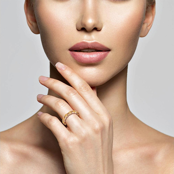 Кольцо Дорожка из красного золота с 12 цитринами