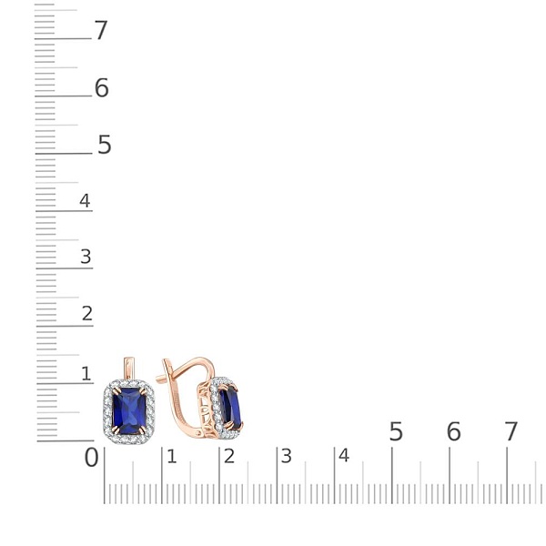 Серьги из красного золота с 2 корундами и 36 фианитами