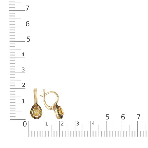 Серьги из жёлтого золота с 2 цитринами и 32 турмалинами