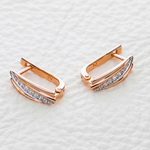 Серьги Дорожки из красного золота с 16 фианитами