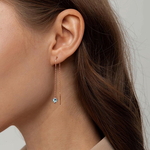 Серьги-продёвки Сердца из красного золота с 2 топазами swiss