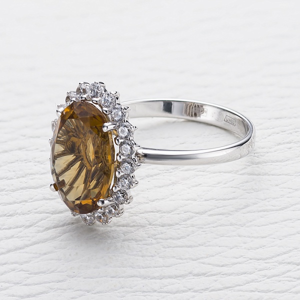 Кольцо из белого золота с султанитом и 20 фианитами