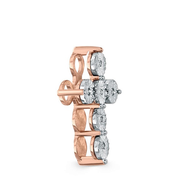 Крест из красного золота с 6 бриллиантами