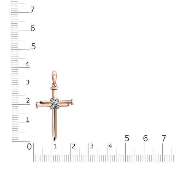 Крест Гвоздь из красного золота с 15 фианитами