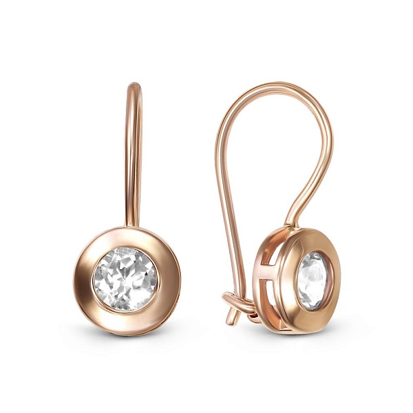 Детские серьги из красного золота с 2 фианитами