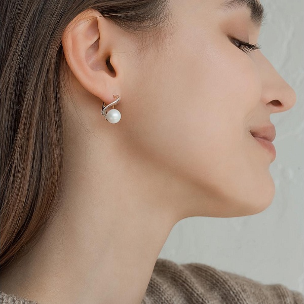 Серьги из красного золота с 2 жемчужинами