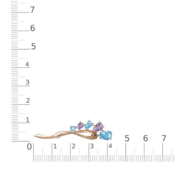 Брошь Цветок из красного золота с 3 топазами swiss и 2 аметистами