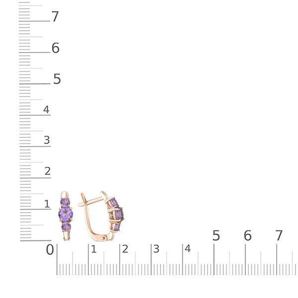 Серьги из красного золота с 6 аметистами