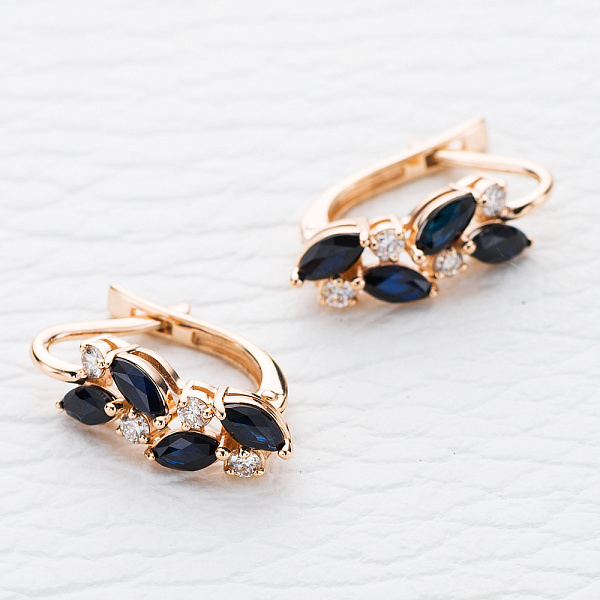 Серьги из красного золота с 8 сапфирами и 8 бриллиантами