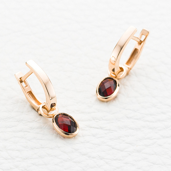 Серьги-трансформеры из красного золота с 2 гранатами