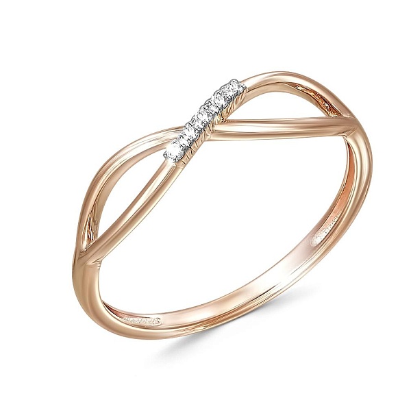 Кольцо Бесконечность из красного золота с 5 фианитами