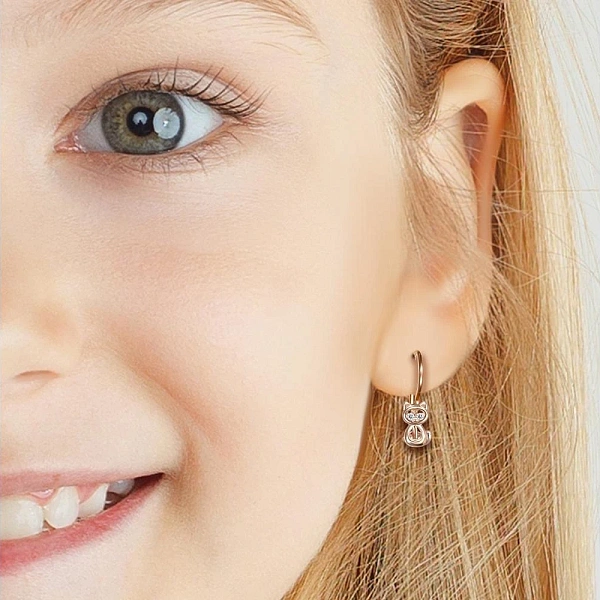 Детские серьги Кошки из красного золота с 4 фианитами