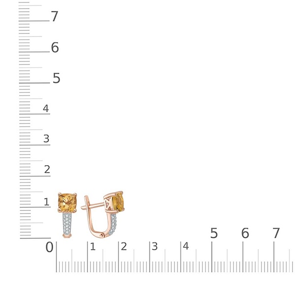 Серьги из красного золота с 2 цитринами и 32 фианитами