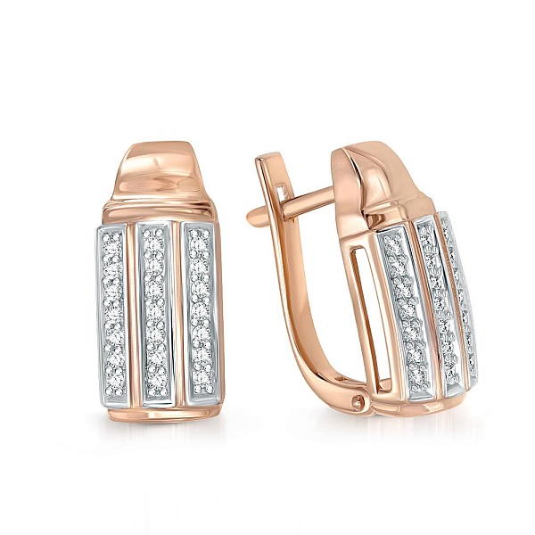 Серьги из красного золота с 42 фианитами