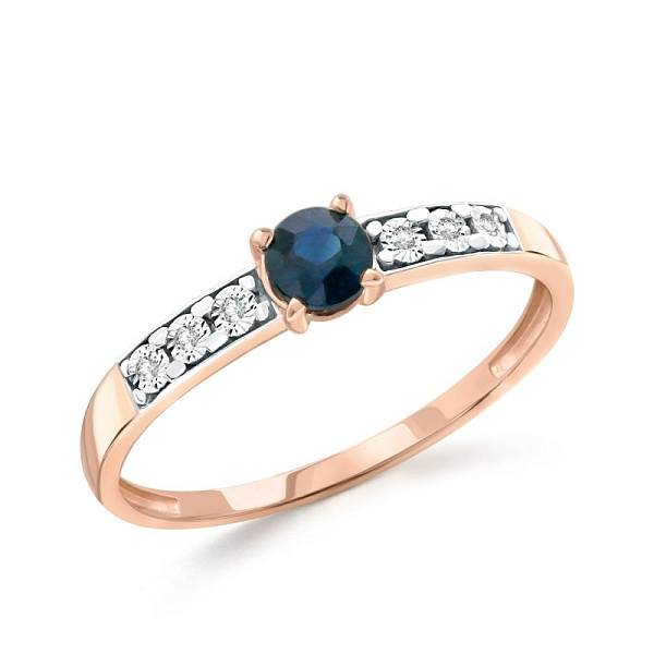 Кольцо из красного золота с сапфиром и 6 бриллиантами