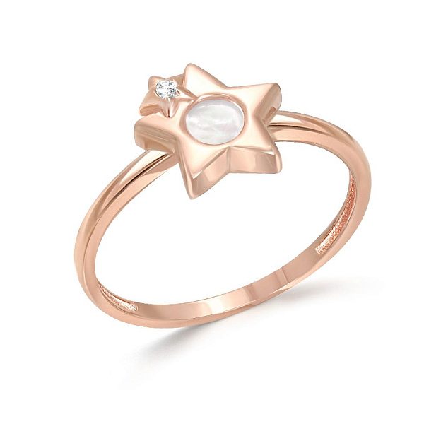 Детское кольцо Звезда из красного золота с перламутром и фианитом
