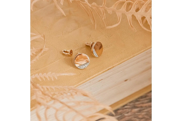 Серьги-пусеты Круги из красного золота с 6 фианитами