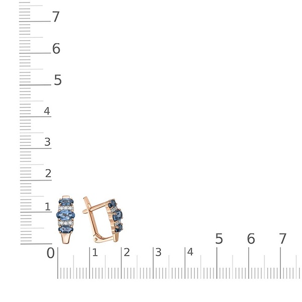 Серьги из красного золота с 6 топазами лондон и 12 фианитами
