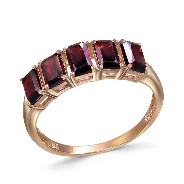 Кольцо Дорожка из красного золота с 5 гранатами