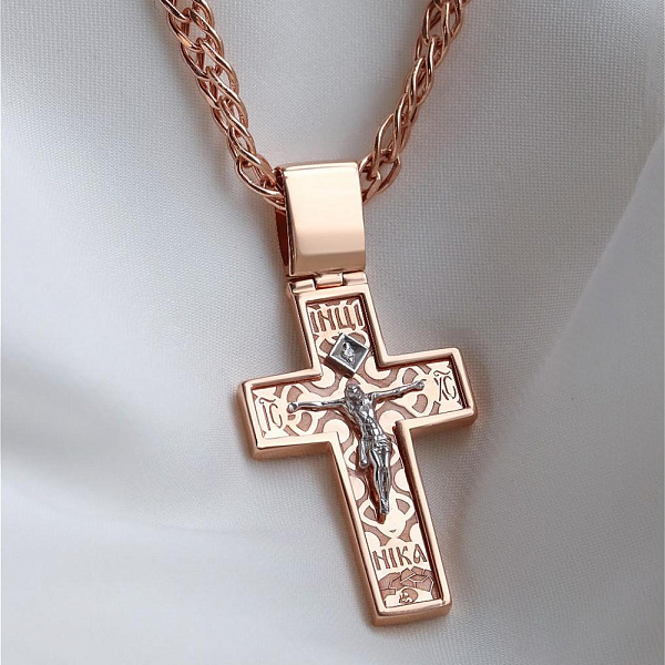 Крест из красного золота с фианитом