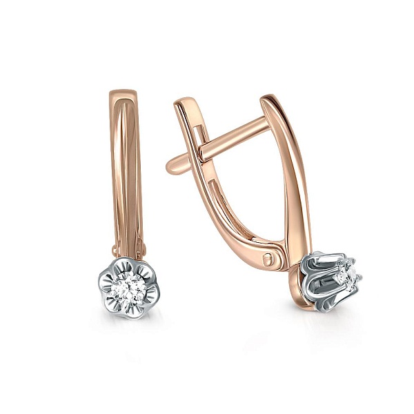 Серьги Цветы из красного золота с 2 бриллиантами