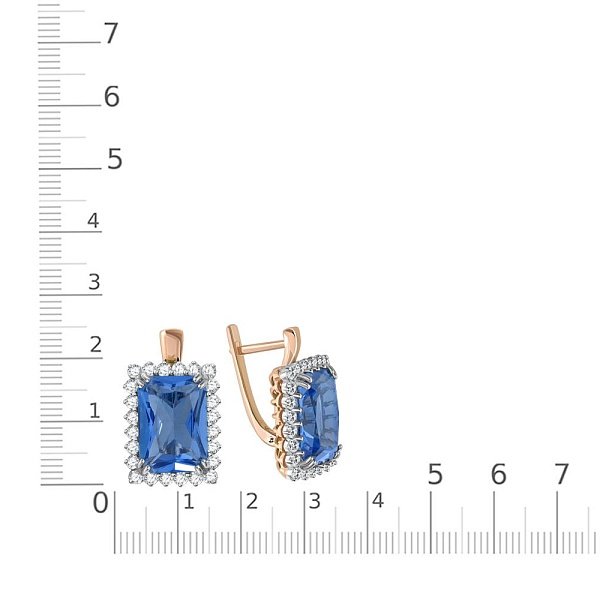 Серьги из красного золота с 2 наноситалами и 48 фианитами