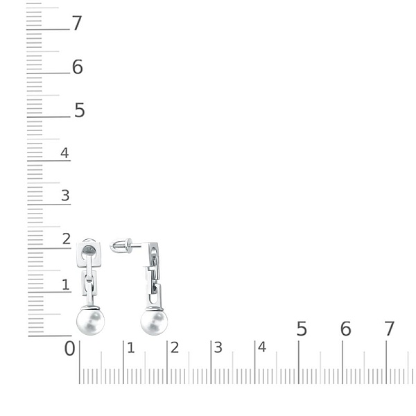 Серьги-пусеты из белого золота с 2 жемчужинами