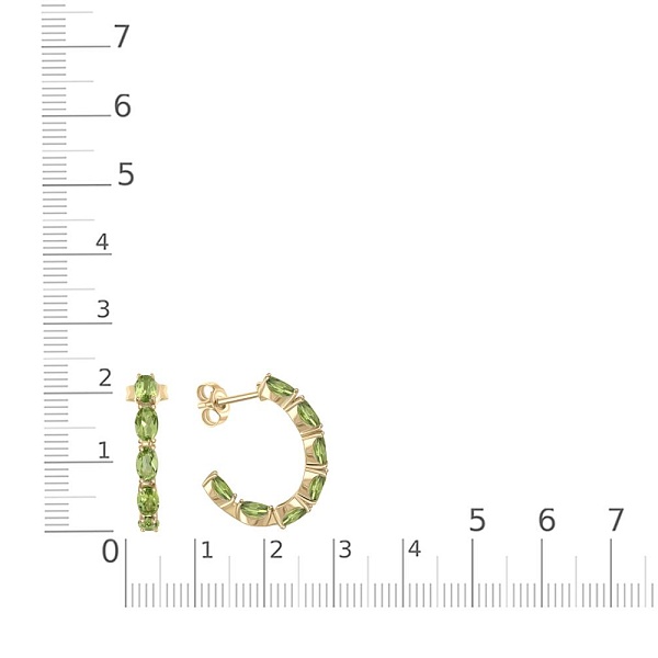 Серьги-пусеты из жёлтого золота с 14 хризолитами