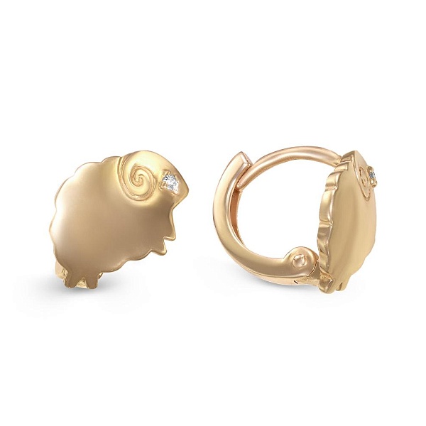Детские серьги Слоники из красного золота с 2 фианитами