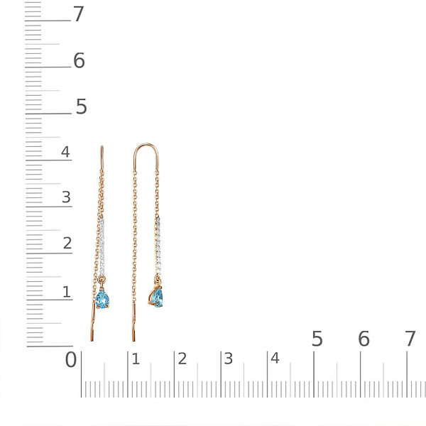 Серьги-продёвки Дорожки из красного золота с 2 топазами swiss и 20 фианитами