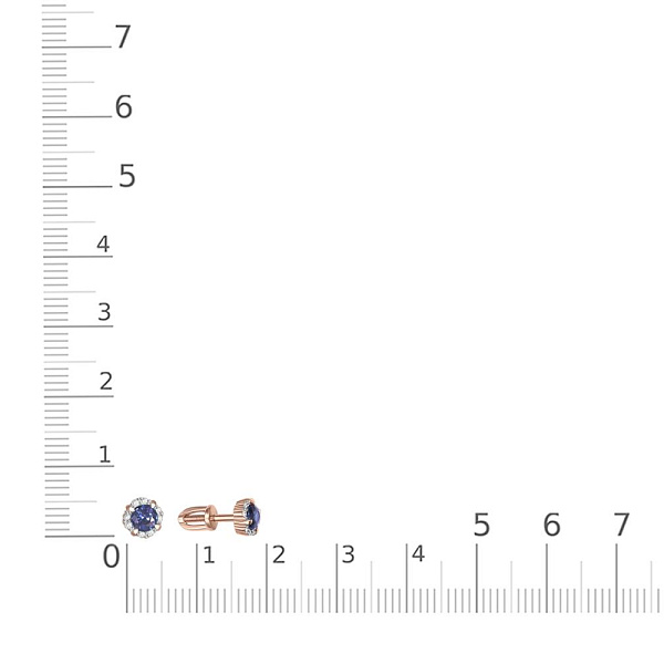 Серьги-пусеты из красного золота с 2 сапфирами и 16 бриллиантами