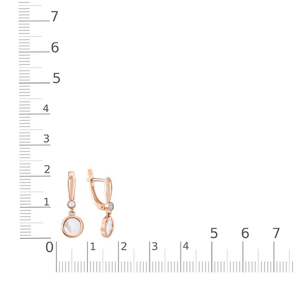 Серьги из красного золота с перламутром и 2 фианитами