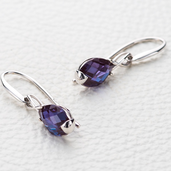 Серьги из белого золота с 2 александритами