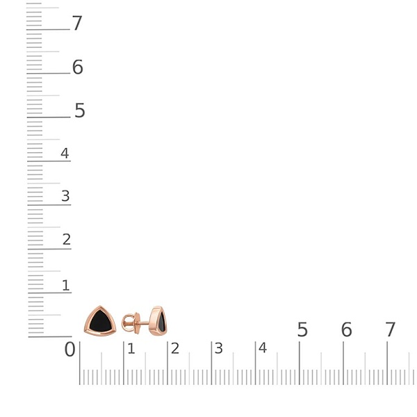 Детские серьги-пусеты Треугольники из красного золота с 4 ониксами