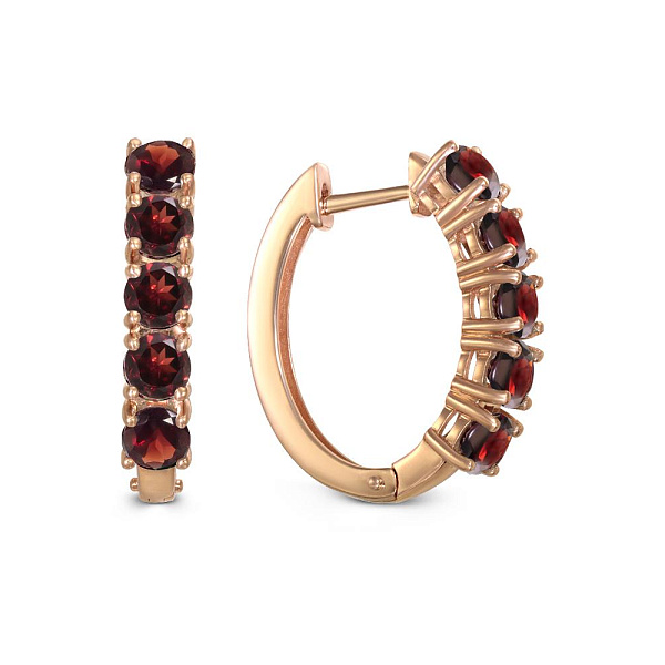 Серьги Дорожки из красного золота с 10 гранатами