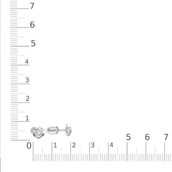 Серьги-пусеты Цветы из белого золота с 2 кристаллами swarovski