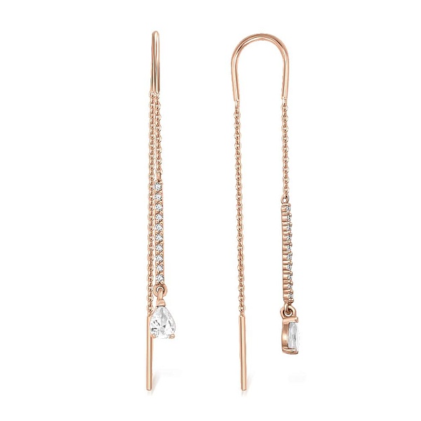 Серьги-продёвки Дорожки из красного золота с 22 кристаллами swarovski