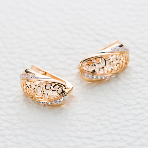 Серьги из красного золота с 24 фианитами