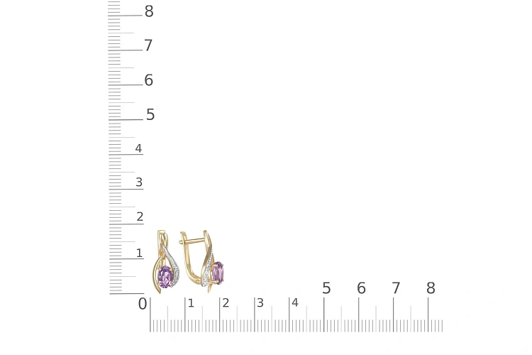 Серьги из жёлтого золота с 2 аметистами и 10 фианитами