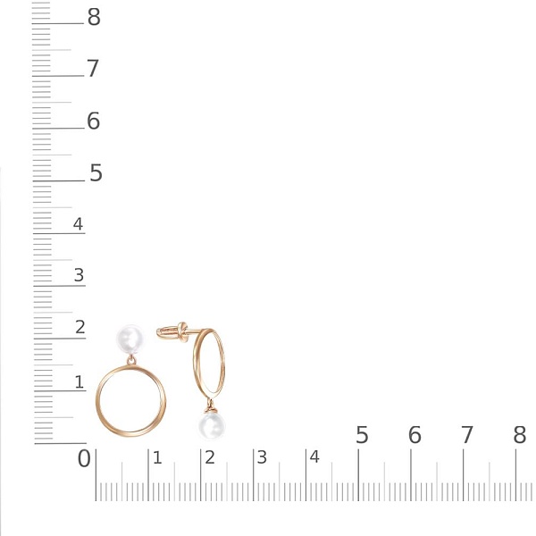 Серьги-пусеты Круги из красного золота с 2 жемчужинами