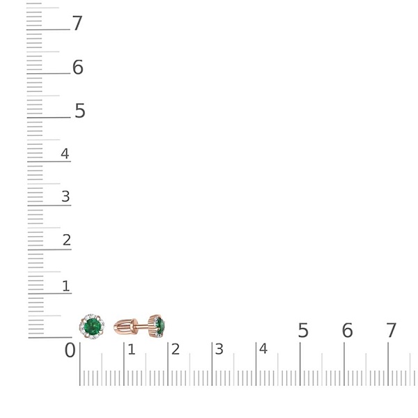 Серьги-пусеты из красного золота с 2 изумрудами и 16 бриллиантами