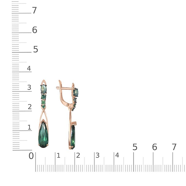 Серьги из красного золота с 4 ситаллами и 6 фианитами